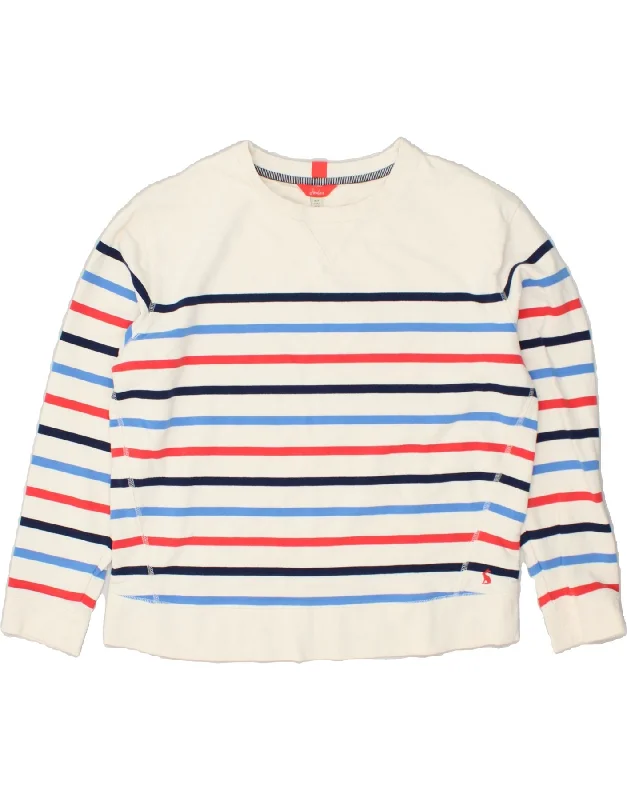 JOULES Womens Loose Fit Sweatshirt Jumper UK 14 Large White Striped Cotton Hoodie with Elastic Waist Stretchable Comfortable