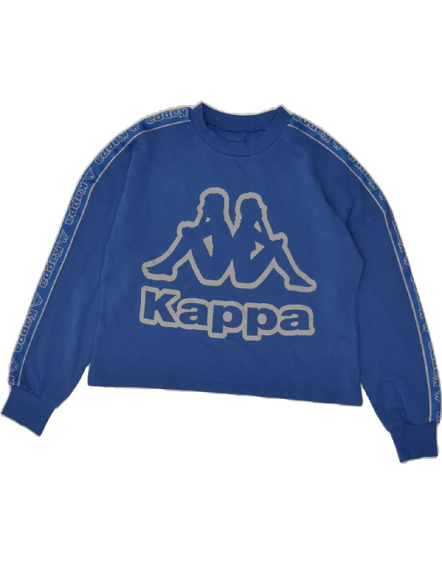 KAPPA Womens Crop Graphic Sweatshirt Jumper UK 10 Small Blue Cotton Hoodie Sweatshirt Pullover