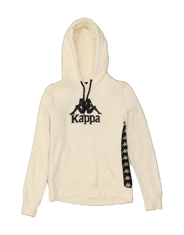 KAPPA Womens Graphic Hoodie Jumper UK 10 Small Off White Cotton Hoodie with Full-Zip Functional Layering