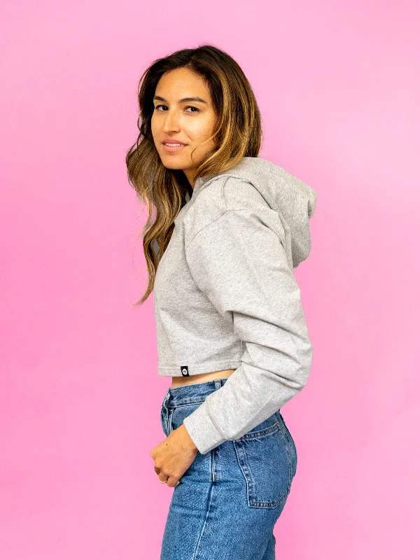 Krista Cropped Hoodie - Heather Gray Hoodie with Half-Zip Sporty Casual