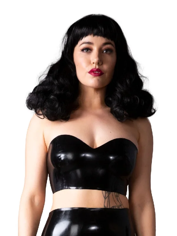 Latex Bandeau Bra in Black Sexy Mesh Bralette