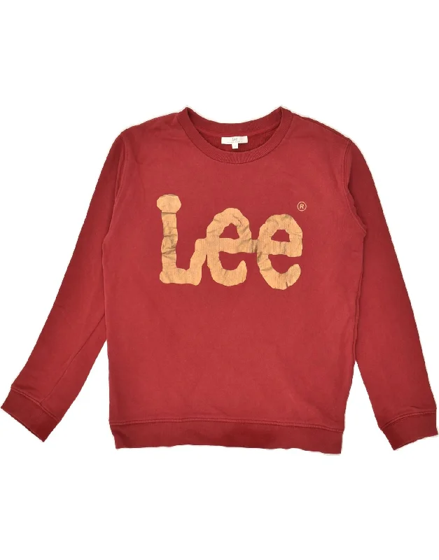 LEE Womens Graphic Sweatshirt Jumper UK 14 Medium Red Cotton Hoodie with Hood Adjustable Protection