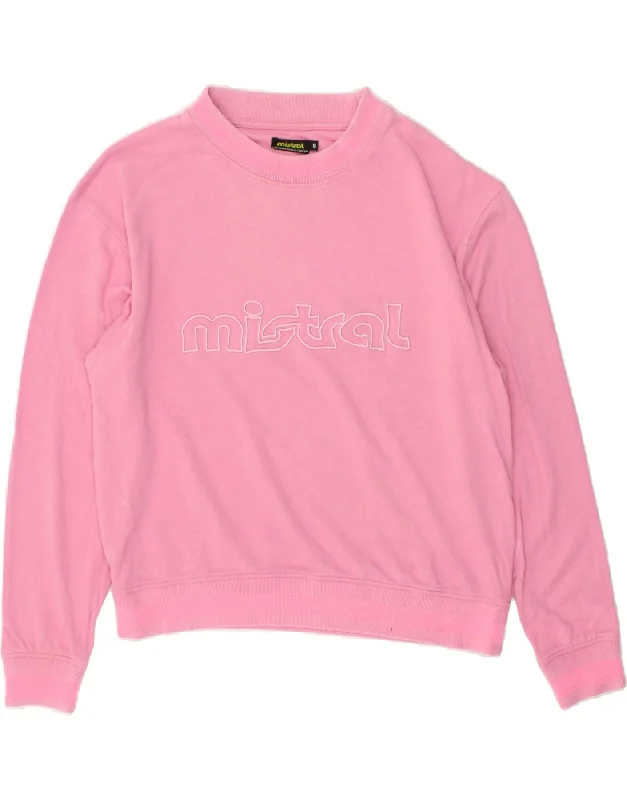 MISTRAL Womens Graphic Sweatshirt Jumper UK 10 Small Pink Hoodie with Raglan Sleeves Sporty Comfortable