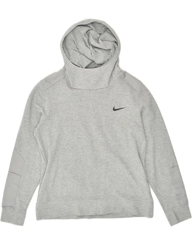 NIKE Womens Graphic Hoodie Jumper UK 14 Medium Grey Cotton Hoodie with Rhinestones Sparkly Elegant