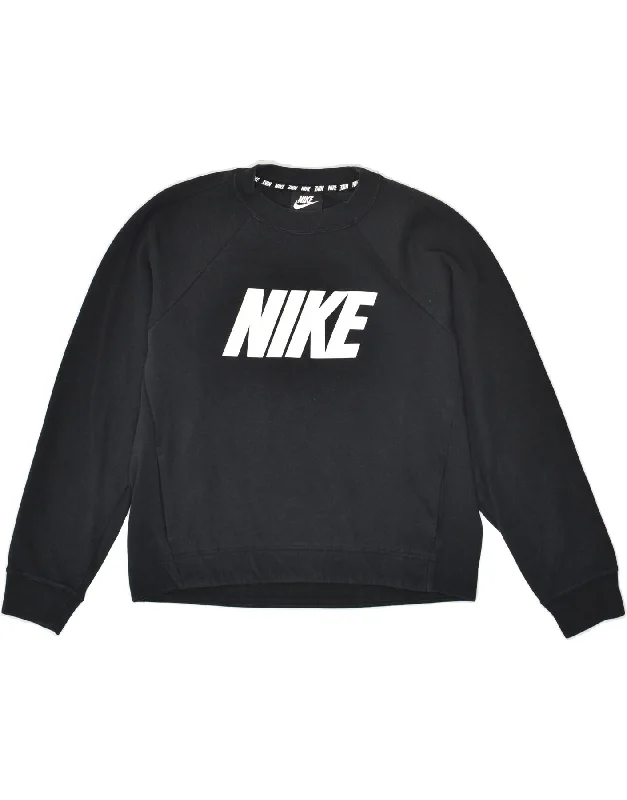 NIKE Womens Graphic Sweatshirt Jumper UK 10 Small Black Hoodie with Rolled Sleeves Casual Relaxed