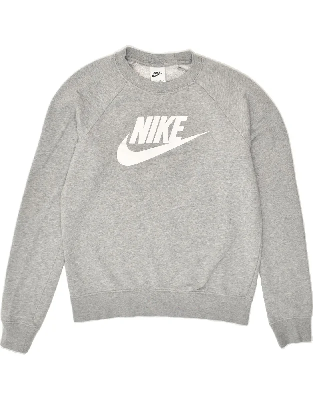 NIKE Womens Graphic Sweatshirt Jumper UK 6 XS Grey Hoodie with Illustration Artistic Creative