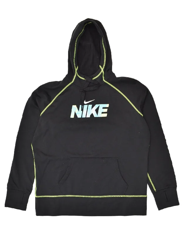 NIKE Womens Therma-Fit Graphic Hoodie Jumper UK 18 XL Black Polyester Hoodie Jacket Zipper Layering