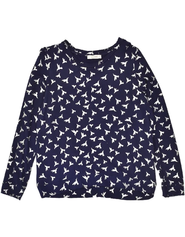 OASIS Womens Sweatshirt Jumper UK 12 Medium Navy Blue Animal Print Bird Hoodie with Patch Decorative Personalized