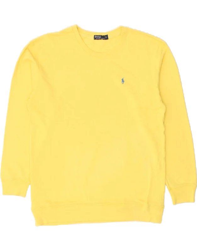 POLO RALPH LAUREN Womens Sweatshirt Jumper UK 18 XL Yellow Cotton Hoodie with V-Neck Classic Versatile