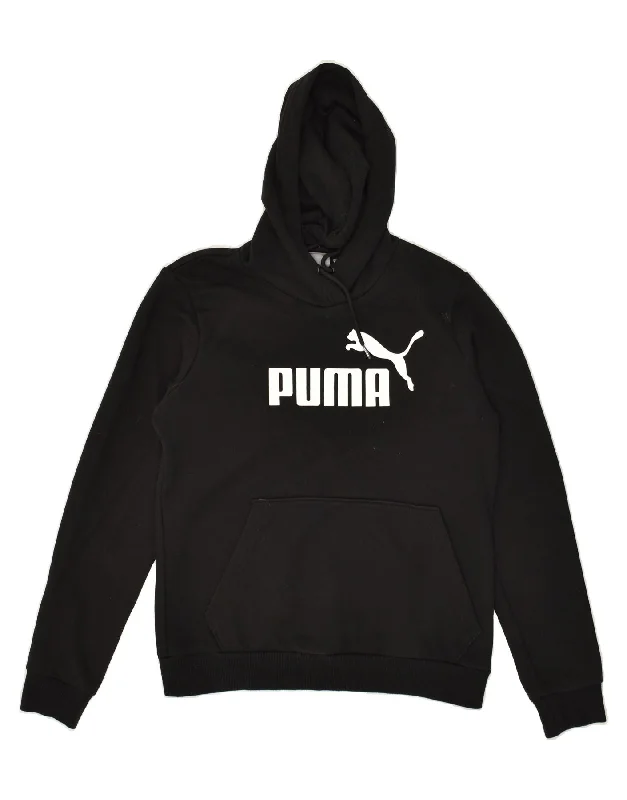 PUMA Womens Graphic Hoodie Jumper UK 12 Medium Black Hoodie with Applique Textured Unique