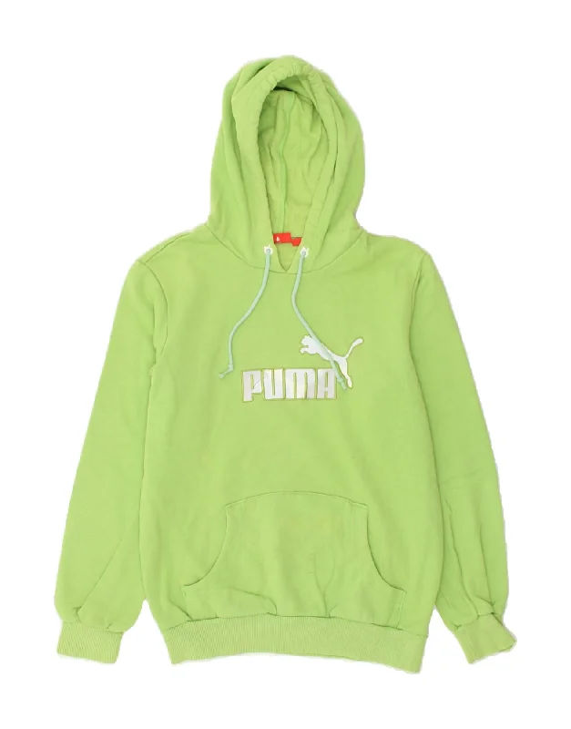 PUMA Womens Graphic Hoodie Jumper UK 12 Medium Green Cotton Hoodie with Cuffed Sleeves Snug Secure