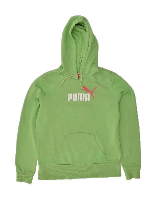 PUMA Womens Graphic Hoodie Jumper UK 14 Large  Green Cotton Hoodie with Oversized Fit Loose Comfortable