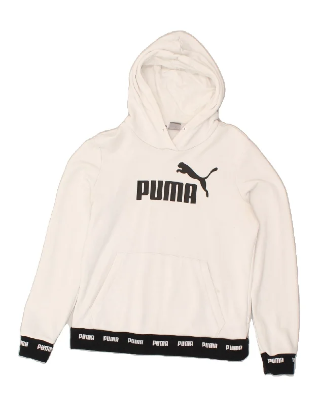 PUMA Womens Graphic Hoodie Jumper UK 14 Medium White Hoodie with Velcro Closure Adjustable Secure