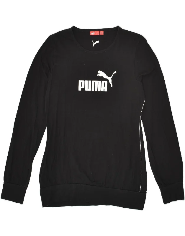 PUMA Womens Graphic Sweatshirt Jumper UK 14 Medium Black Cotton Hoodie with Reflective Safety Nightwear