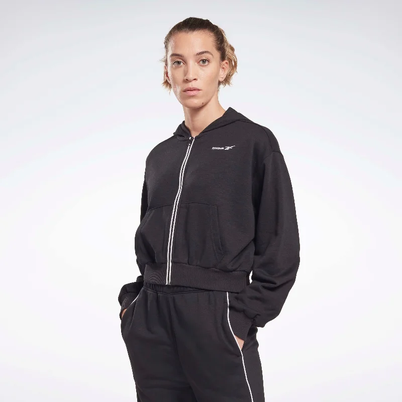 Reebok Identity French Terry Full-Zip Sweatshirt Black Hoodie with Reflective Safety Nightwear