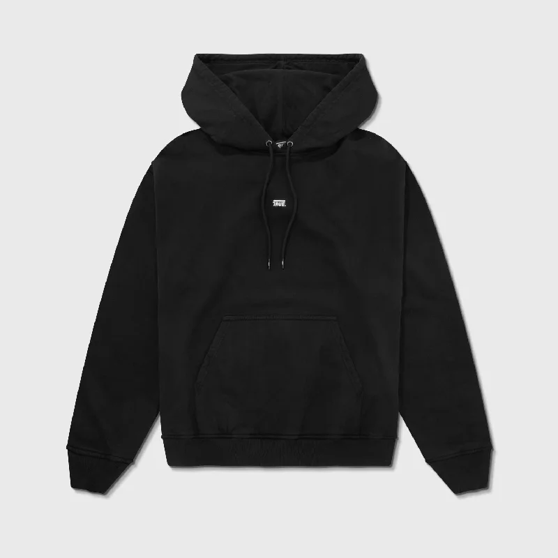 Serif Logo Hoodie - Black Hoodie with Crew Neck Simple Timeless