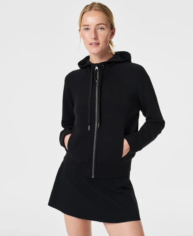 Spanx: AirEssentials Full Zip Hoodie in Very Black Hoodie with Hem Detail Decorative Unique