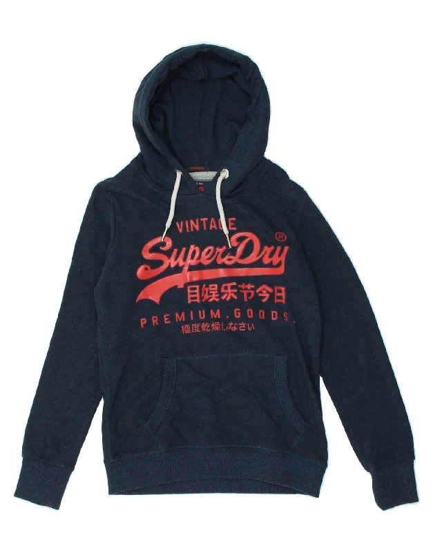 SUPERDRY Womens Classic Fit Graphic Hoodie Jumper UK 10 Small  Navy Blue Hoodie with Slim Fit Tailored Modern