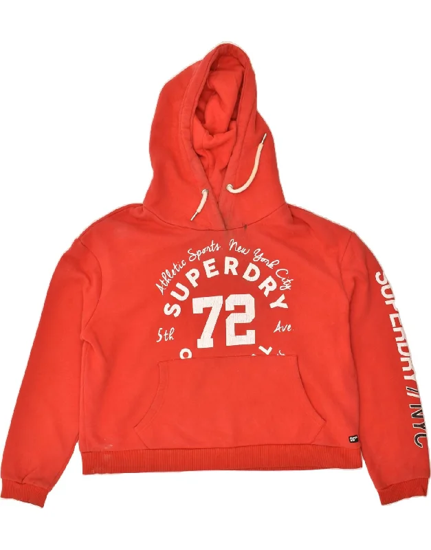 SUPERDRY Womens Crop Graphic Hoodie Jumper UK 16 Large Red Cotton Cotton Hoodie Fleece Lining Warmth