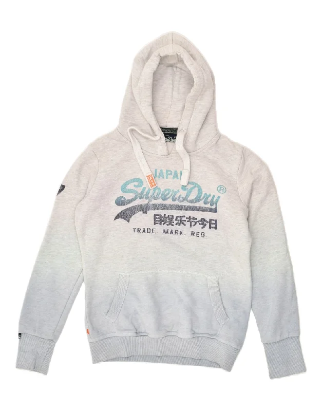 SUPERDRY Womens Graphic Hoodie Jumper UK 10 Small Grey Tie Dye Cotton Hoodie with Lace Feminine Delicate