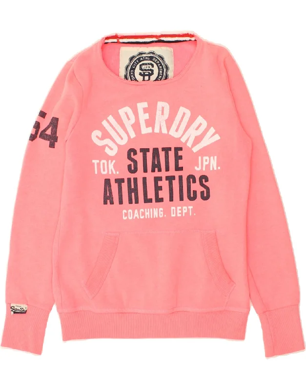 SUPERDRY Womens Graphic Sweatshirt Jumper UK 10 Small Pink Polyester Hoodie with Lace Feminine Delicate