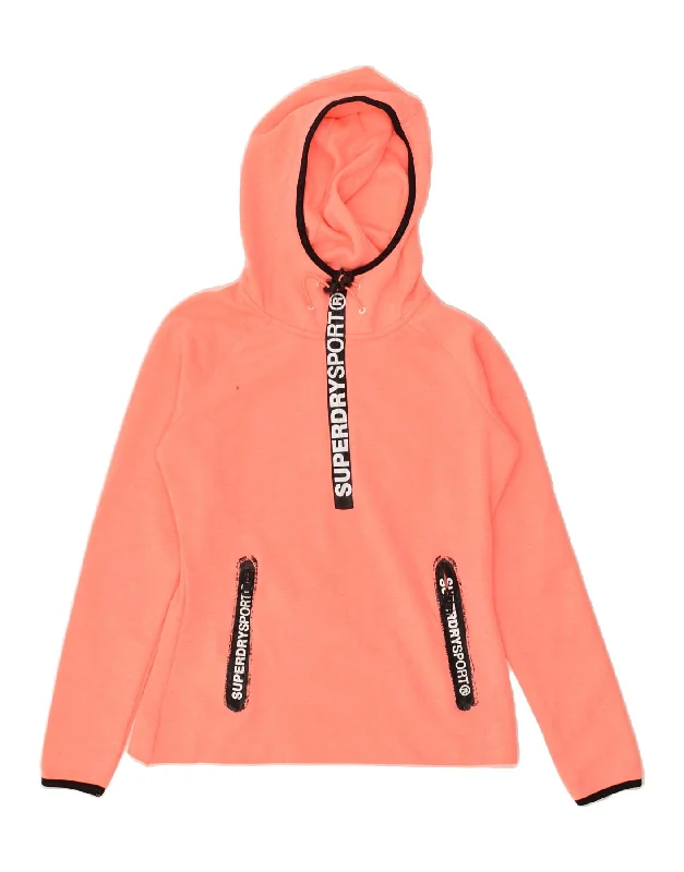 SUPERDRY Womens Graphic Zip Neck Hoodie Jumper UK 10 Small Orange Hoodie with Hood Adjustable Protection