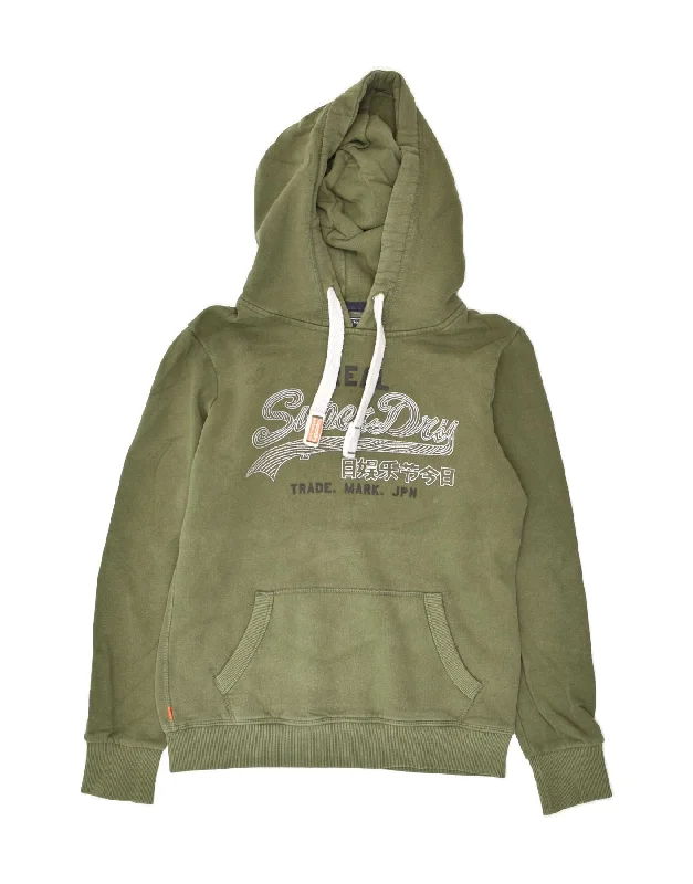 SUPERDRY Womens Real Graphic Hoodie Jumper UK 10 Small Khaki Cotton Hoodie with Slim Fit Tailored Modern