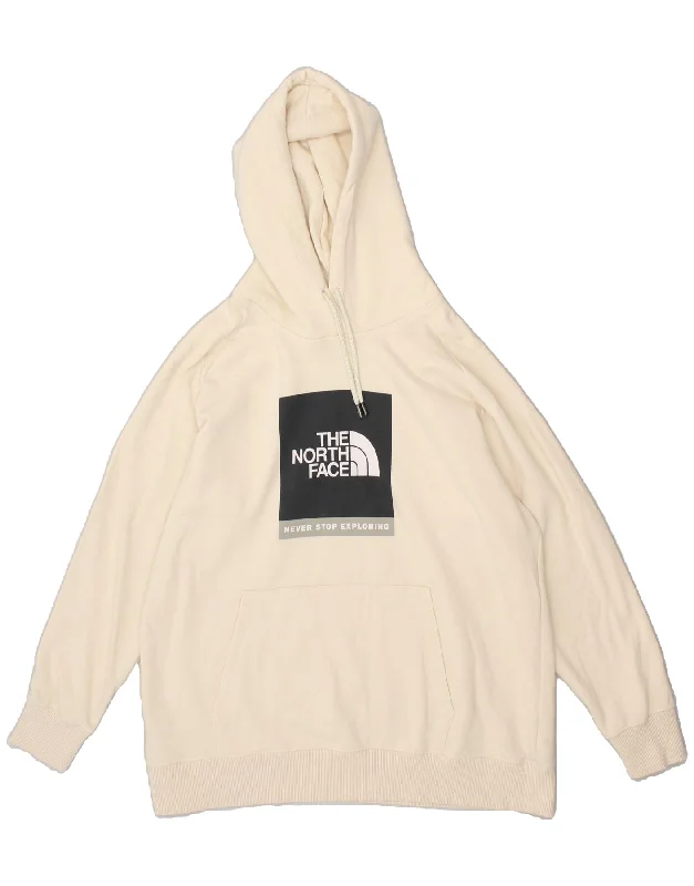 THE NORTH FACE Womens Graphic Hoodie Jumper UK 18 XL Off White Cotton Hoodie with Hood Adjustable Protection