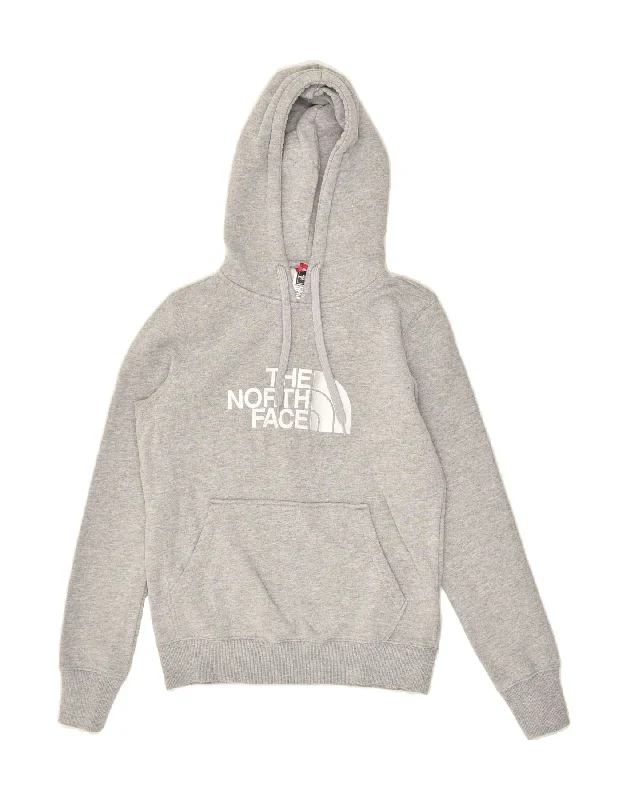 THE NORTH FACE Womens Graphic Hoodie Jumper UK 6 XS Grey Cotton Hoodie with Lining Warm Insulated