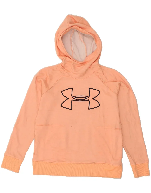 UNDER ARMOUR Womens Cold Gear Graphic Hoodie Jumper UK 14 Medium Orange Hoodie with Slim Fit Tailored Modern