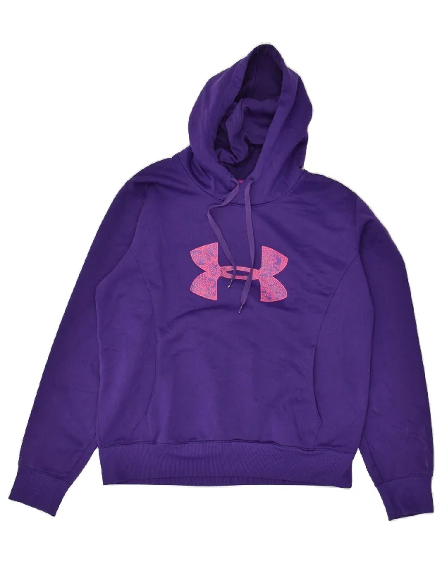 UNDER ARMOUR Womens Cold Gear Graphic Hoodie Jumper UK 18 XL Purple Hoodie with Elastic Cuffs Stretchable Comfortable