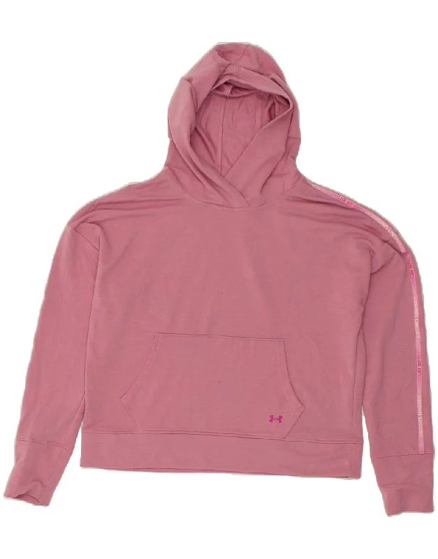 UNDER ARMOUR Womens Crop Hoodie Jumper UK 14 Medium Pink Polyester Hoodie with Full-Zip Functional Layering