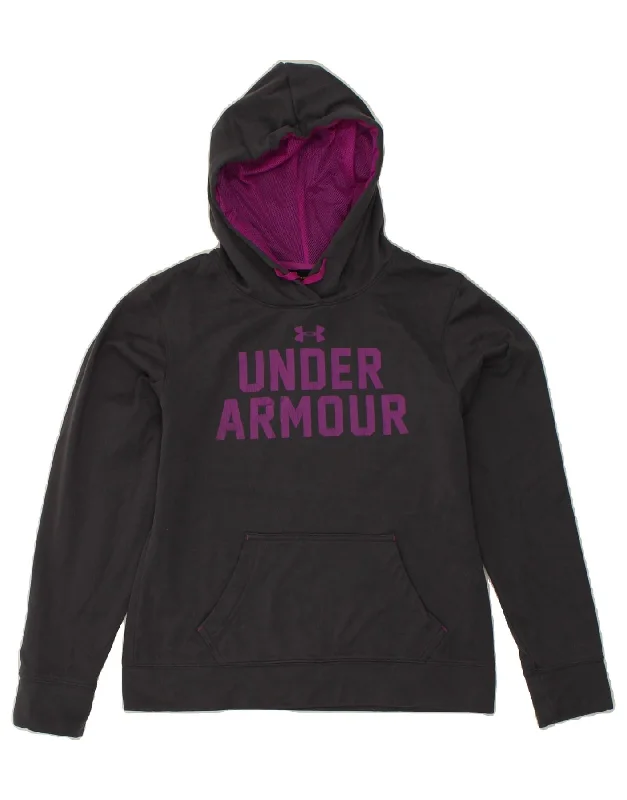 UNDER ARMOUR Womens Graphic Hoodie Jumper UK 10 Small Grey Polyester Hoodie with Mesh Breathable Sporty