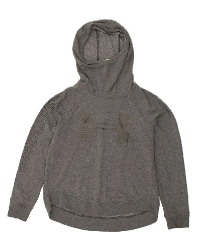 UNDER ARMOUR Womens Graphic Hoodie Jumper UK 14 Medium Grey Hoodie with Sequins Glamorous Eye-catching