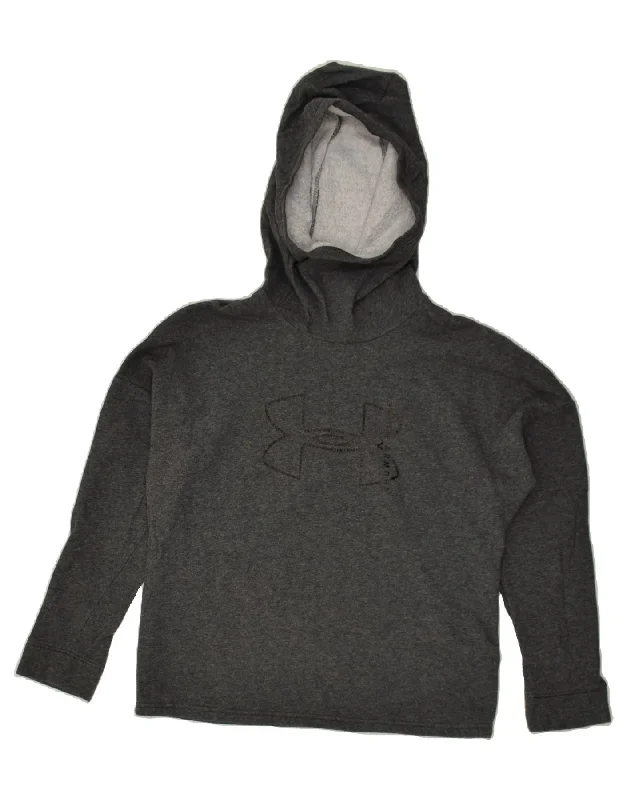 UNDER ARMOUR Womens Graphic Hoodie Jumper UK 14 Medium Grey Cotton Hoodie with Lining Warm Insulated