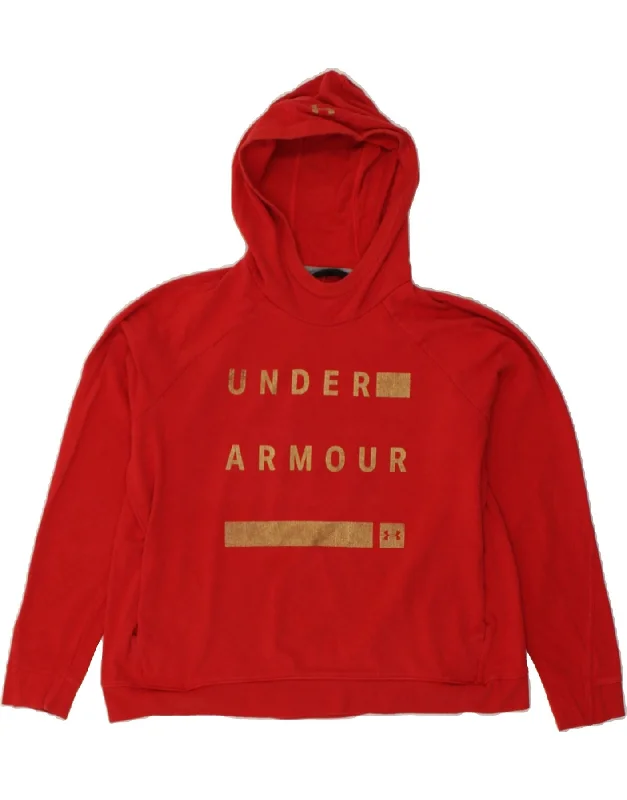 UNDER ARMOUR Womens Graphic Hoodie Jumper UK 20 2XL Red Hoodie with Longline Fit Extended Stylish