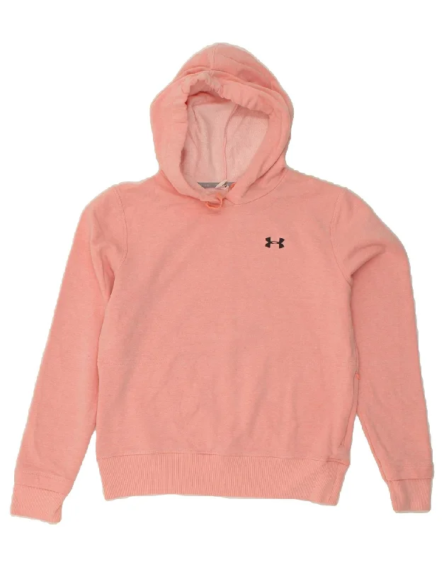 UNDER ARMOUR Womens Hoodie Jumper UK 10 Small Pink Hoodie with Distressed Vintage Worn