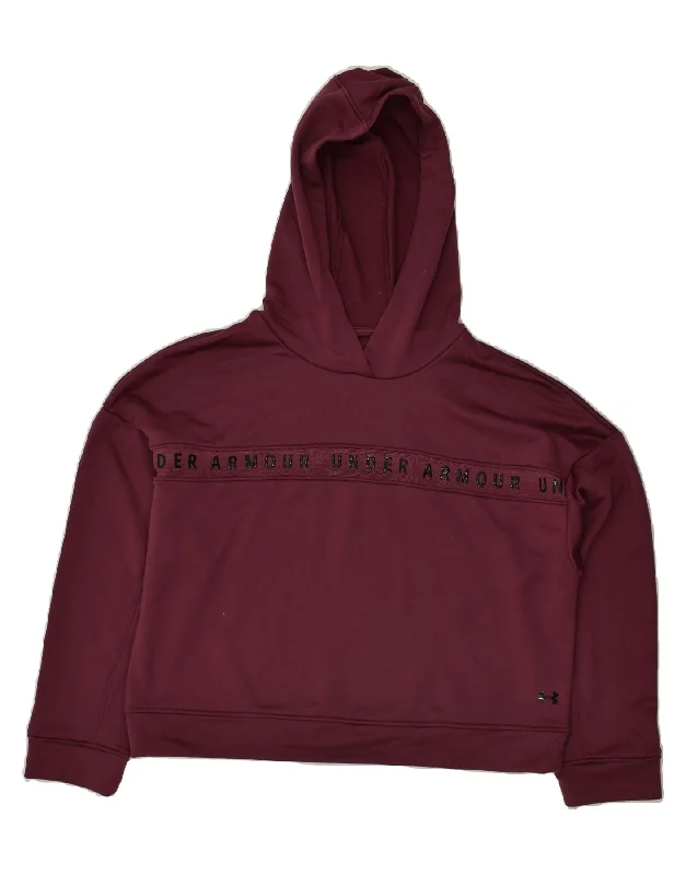 UNDER ARMOUR Womens Oversized Graphic Hoodie Jumper UK 10 Small Burgundy Hoodie with Zipper Versatile Modern