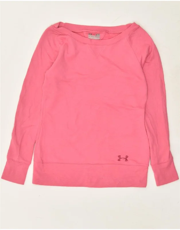 UNDER ARMOUR Womens Sweatshirt Jumper UK 6 XS Pink Polyester Hoodie with Ribbed Cuffs Snug Fit Comfort