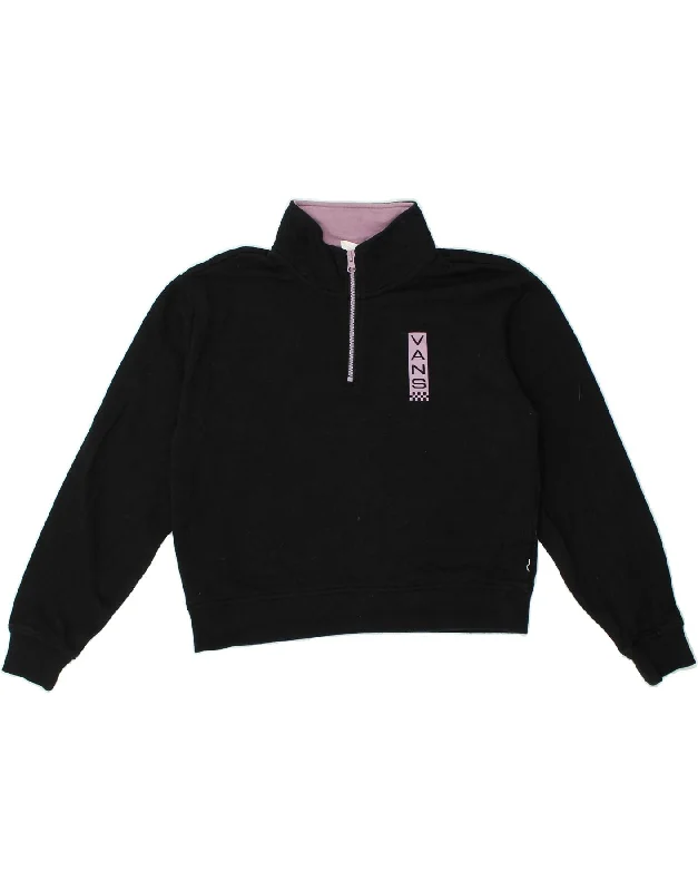 VANS Womens Crop Zip Neck Sweatshirt Jumper UK 10 Small Black Hoodie with Velcro Closure Adjustable Secure