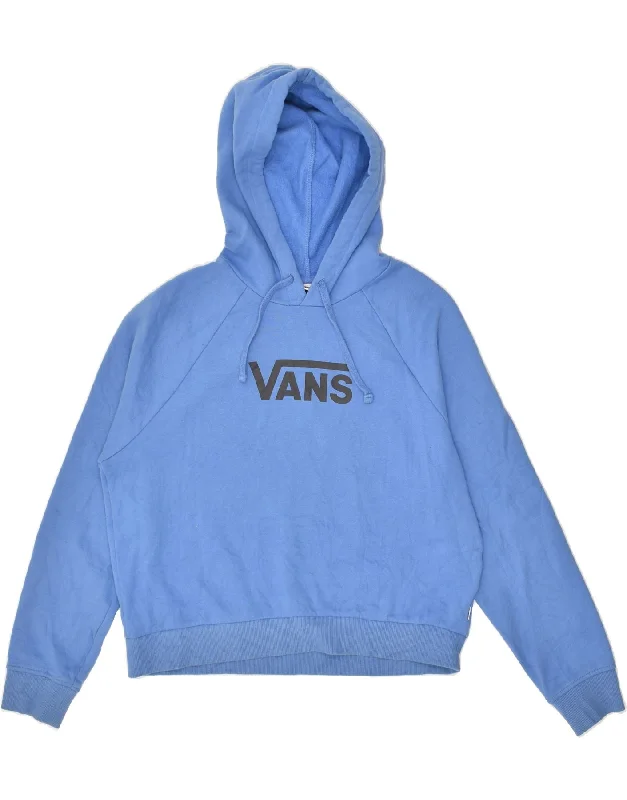 VANS Womens Graphic Hoodie Jumper UK 10 Small Blue Hoodie with Hem Detail Decorative Unique