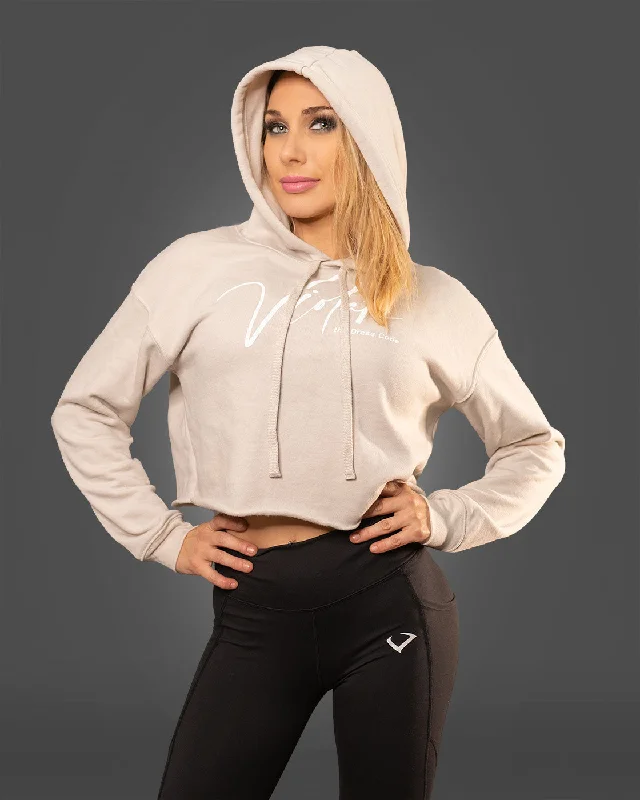 Violate Tan Crop Hoodie Hoodie with Cuffed Sleeves Snug Secure