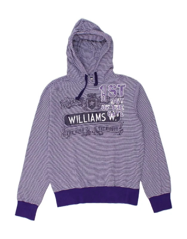 WILLIAMS WILSON Womens Graphic Hoodie Jumper UK 18 XL Purple Striped Hoodie with Mock Neck Collared Structured