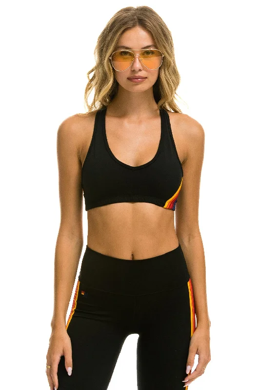 WOMEN'S 5 STRIPE SPORTS BRA - BLACK Stretchy Wireless Bra