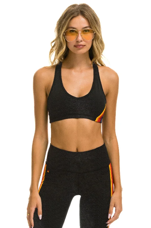 WOMEN'S 5 STRIPE SPORTS BRA - CHARCOAL Push-Up Padded Bra