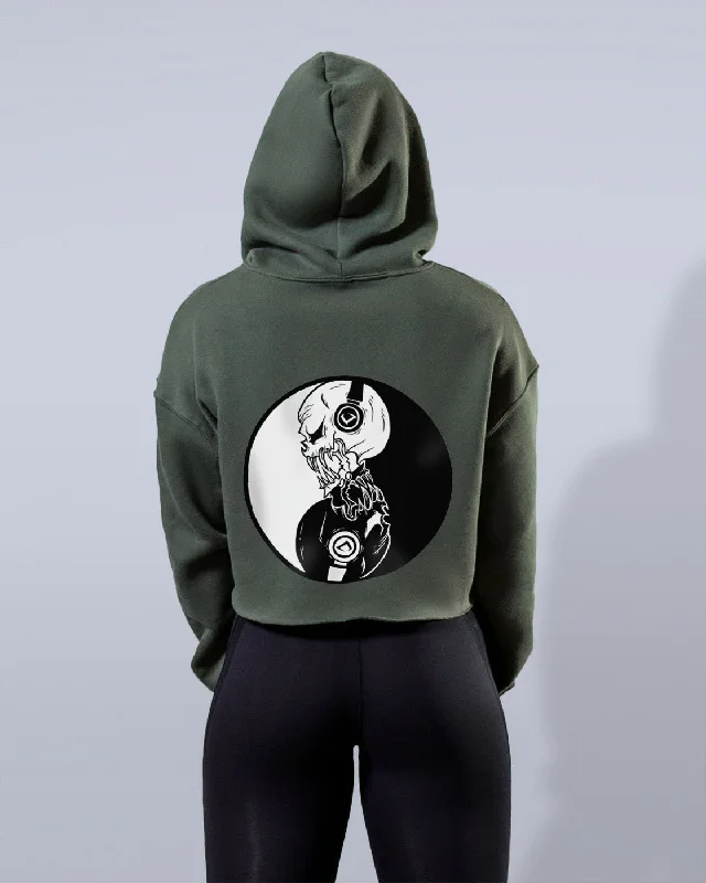 Yin and Yang Army Green Hoodie Hoodie with Ribbed Neckline Snug Warm