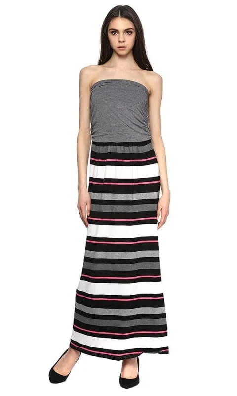 39157 striped strapless maxi dress Elegant Maxi Dress with Slit