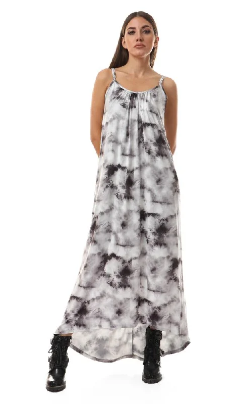 56526 Tie-Dye Spaghetti Strap Maxi Dress - Grey Elegant Maxi Dress with Lace