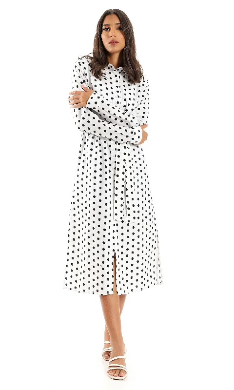 98198 Full Buttoned Cotton Maxi Dress - White & Black Classic Strapless Maxi Dress