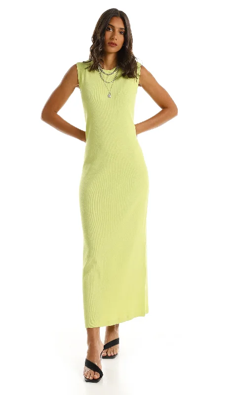 98949 Slim Fit Maxi Dress In Solid Lime Green Classic Solid Maxi Dress